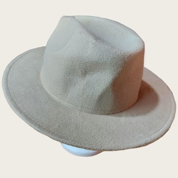 🌼4/$30 Neutral Beige Felt Wide Brim Hat - Picture 4 of 6